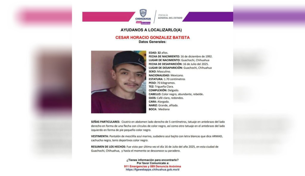 AYUDA PARA LOCALIZAR A CESAR HORACIO GONZÁLEZ BATISTA