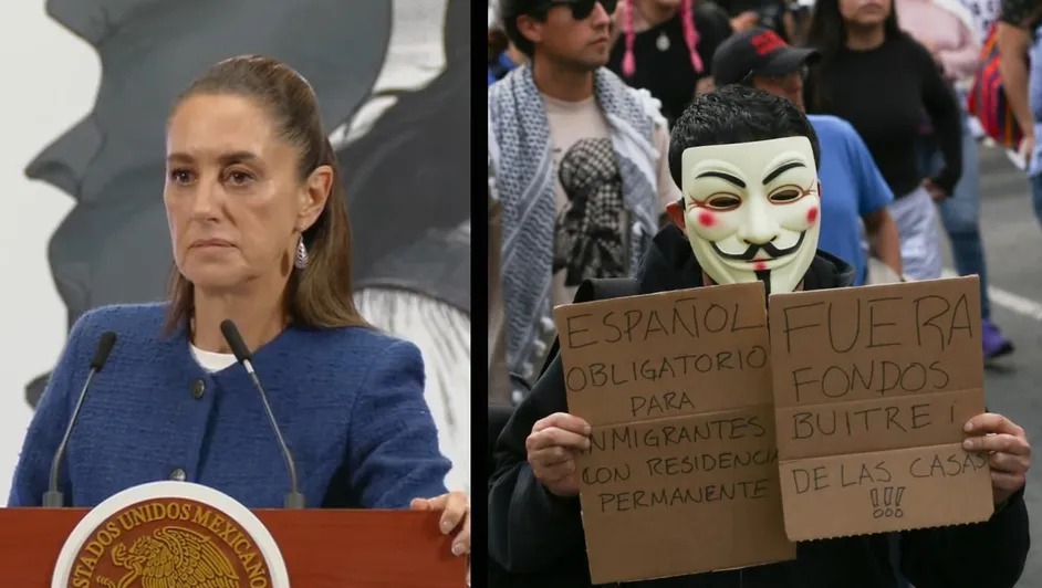 Sheinbaum condena quema de libros en la UNAM durante segunda marcha contra gentrificación