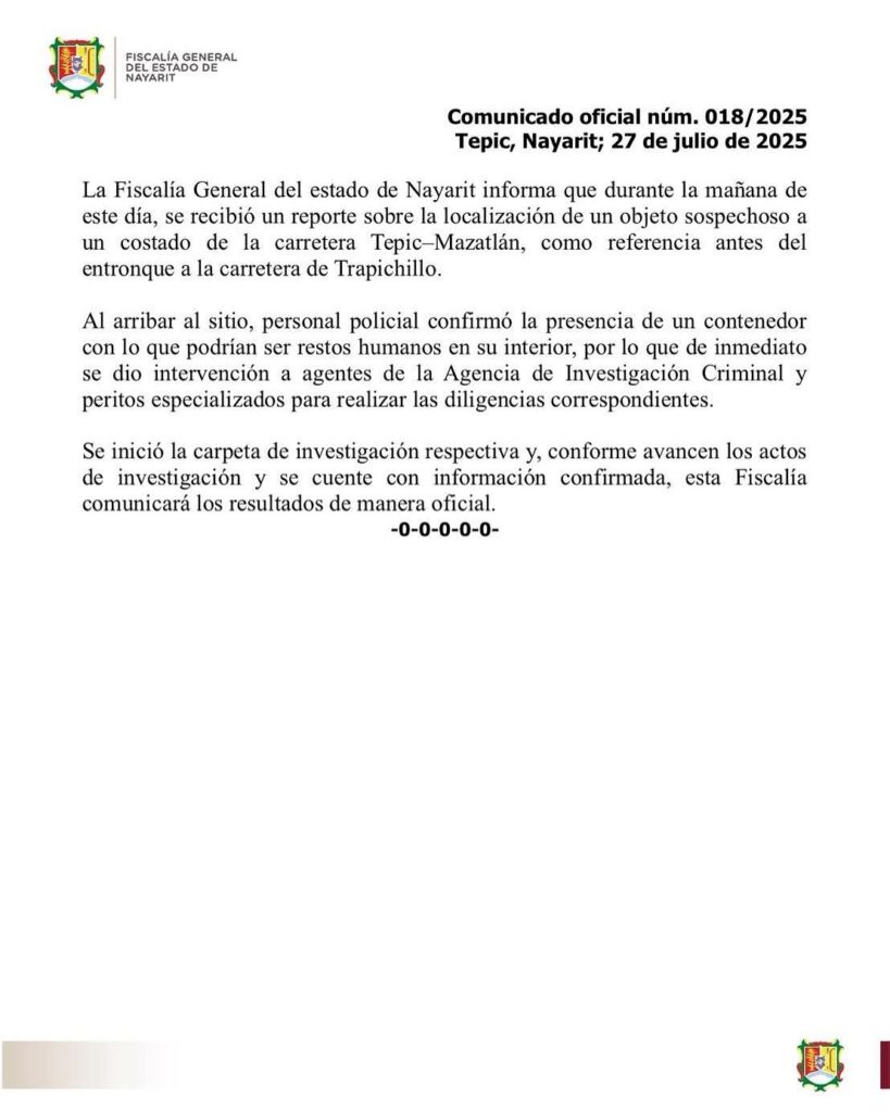 Encuentran contenedor sospechoso en carretera Tepic–Mazatlán