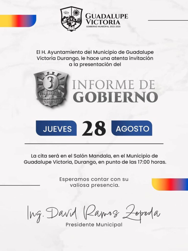 Guadalupe Victoria presentará su Tercer Informe de Gobierno el 28 de agosto