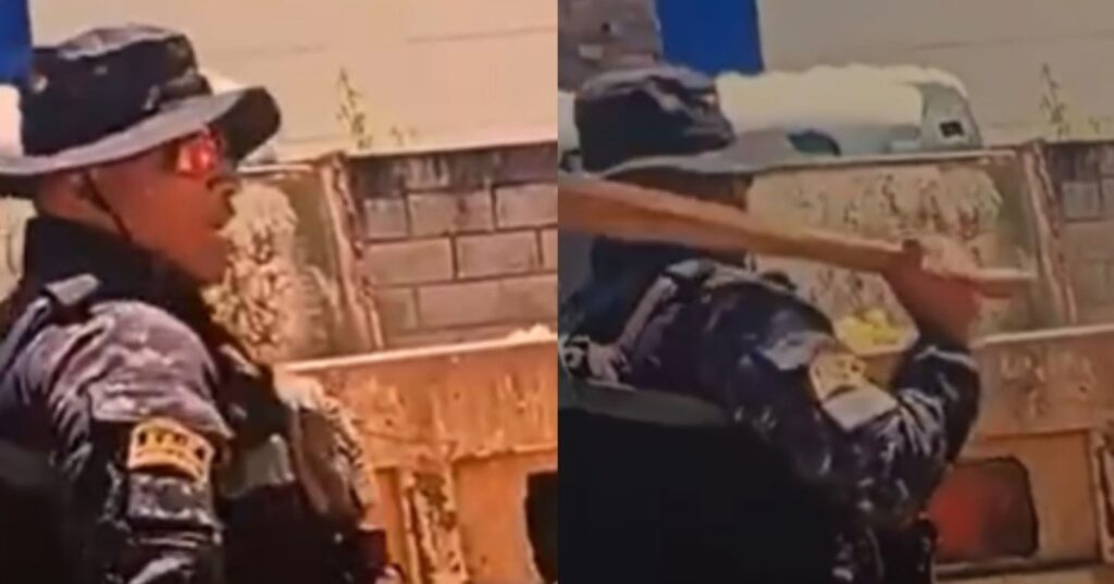 Captan a policía golpeando con una tabla a un joven en Chiapas