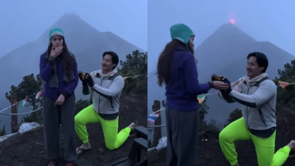VIDEO: Volcán hace erupción en plena propuesta de matrimonio