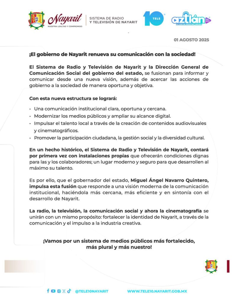 Desaparece comunicación social de Gobierno del Estado, se fusiona al SRTN