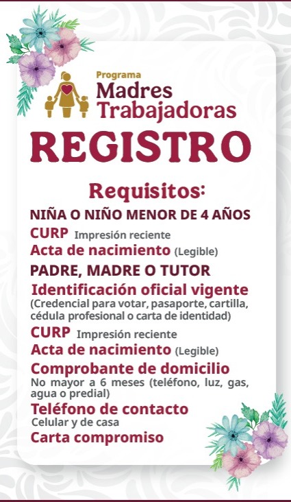 Abren registro al programa de madres trabajadoras