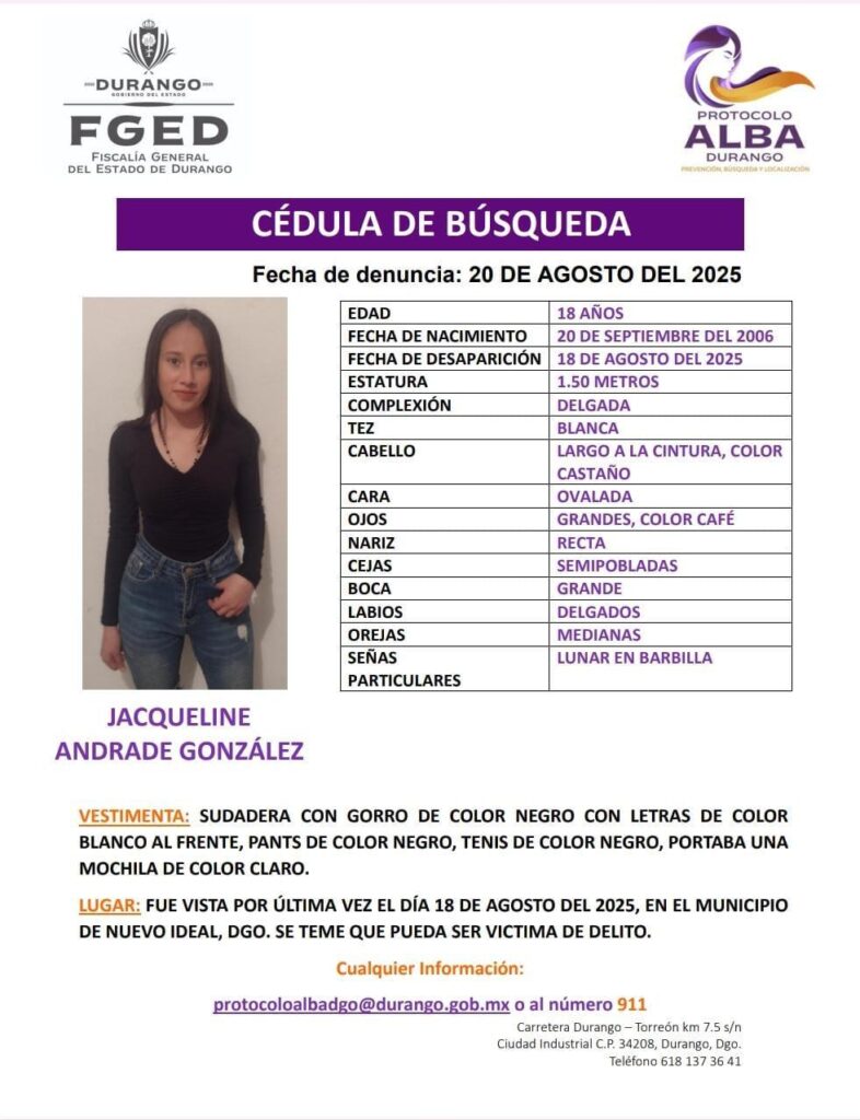 Reportan desaparecida a jovencita de Nuevo Ideal