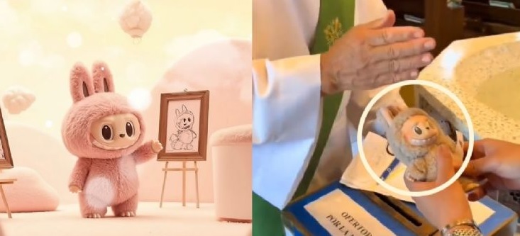 VIDEO: Sacerdote católico bendice muñeco Labubu, generando controversia