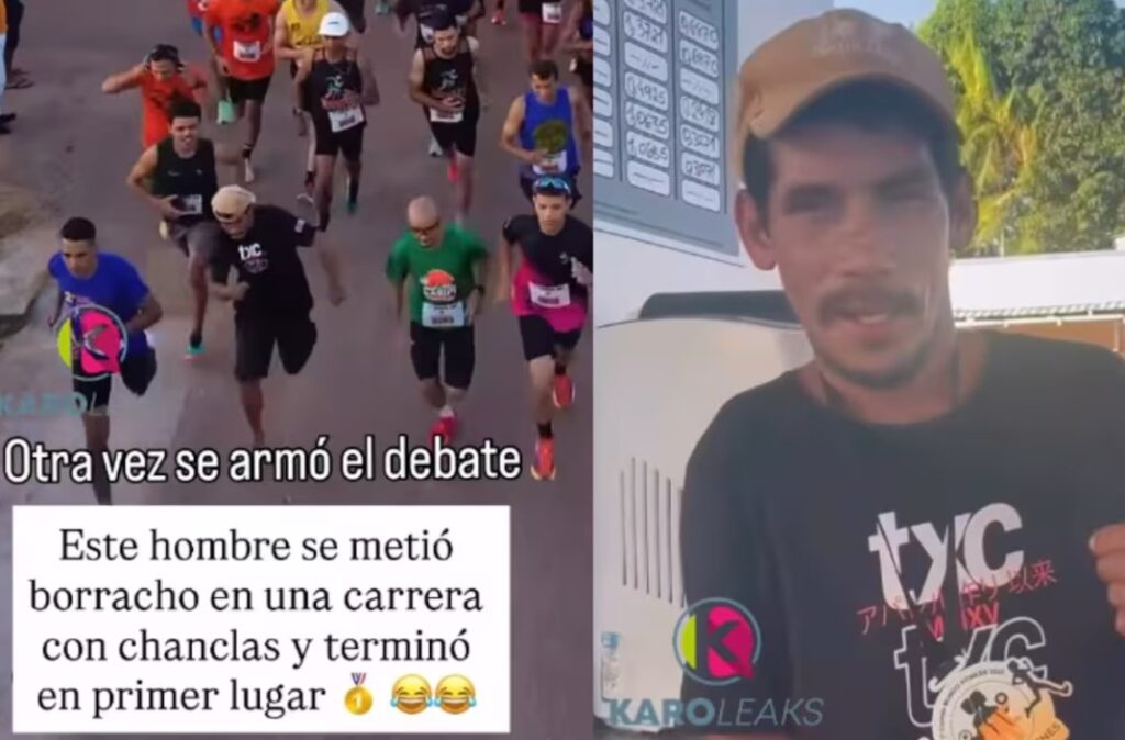 Hombre borracho y en sandalias gana carrera de atletismo