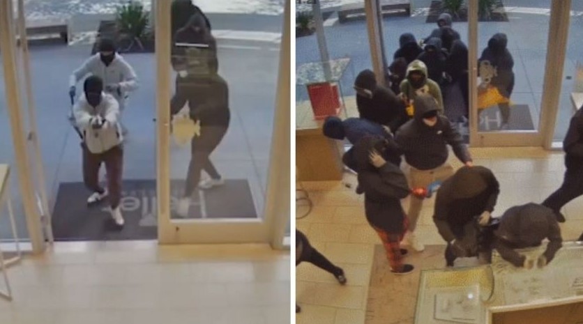 Cerca de 25 personas encapuchadas entraron a una joyería en California