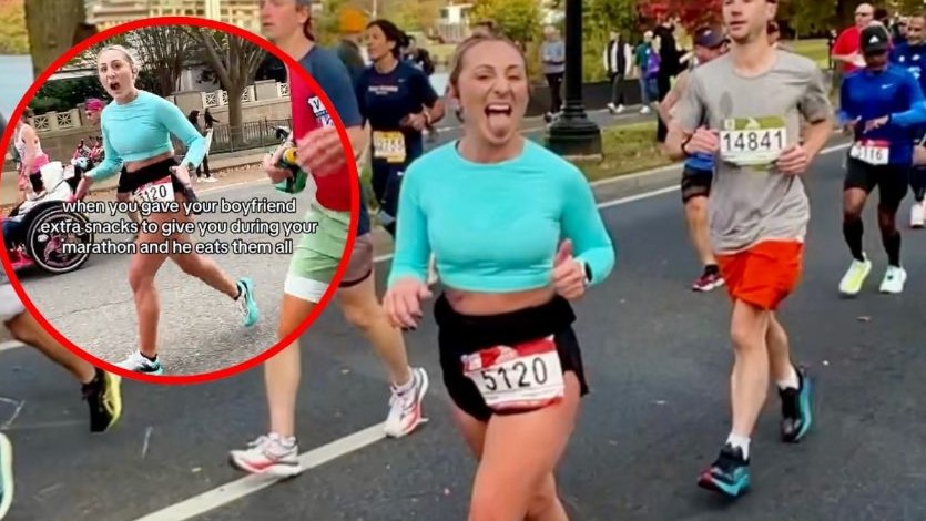 Maratonista le reclama a su novio por comerse sus snacks