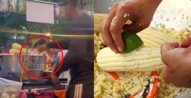 Vendedor de esquites genera polémica al “probar” billetes con su caldo