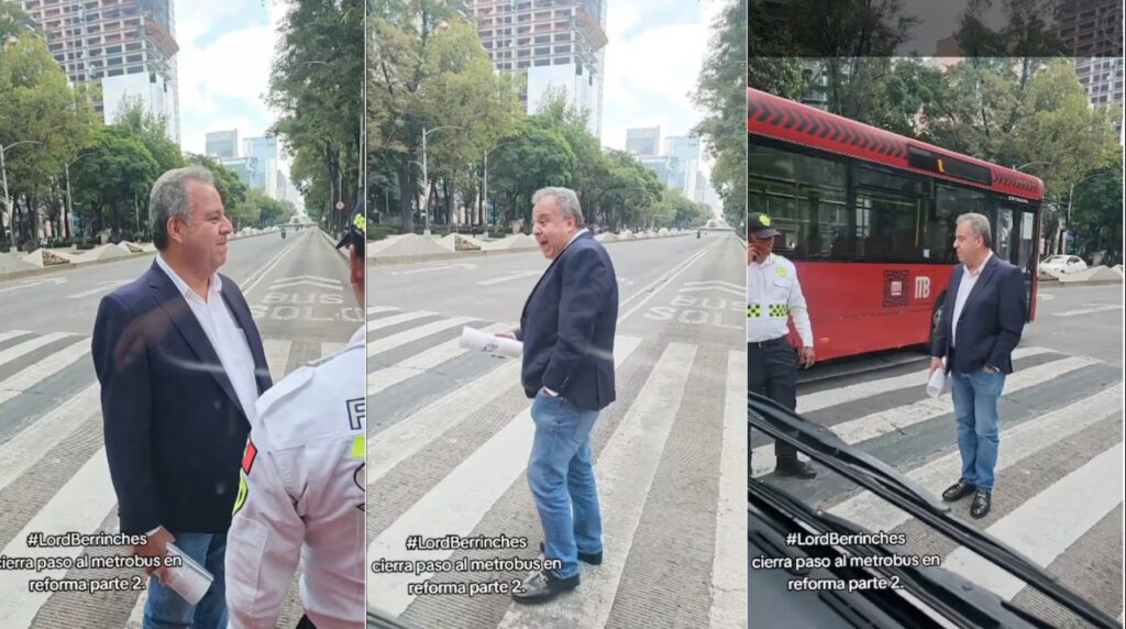 VIDEO: Hombre bloquea paso del Metrobús en Reforma; lo apodan ‘Lord Berrinches’