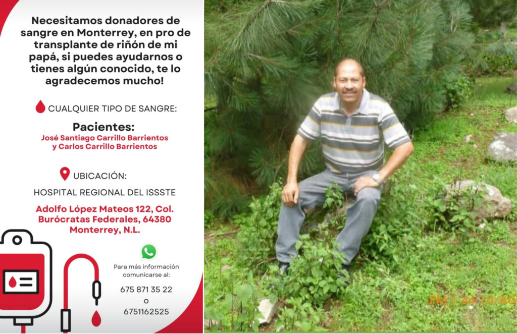 Piden donadores de sangre para operación del profesor José Santiago “Chago” Carillo Barrientos