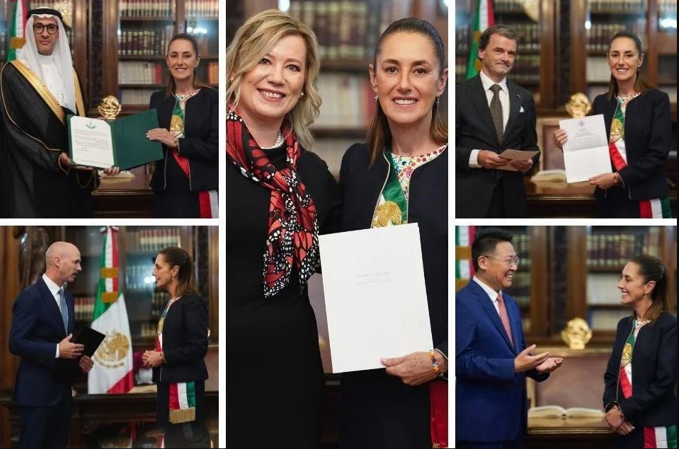 Claudia Sheinbaum recibe cartas credenciales de cinco embajadores