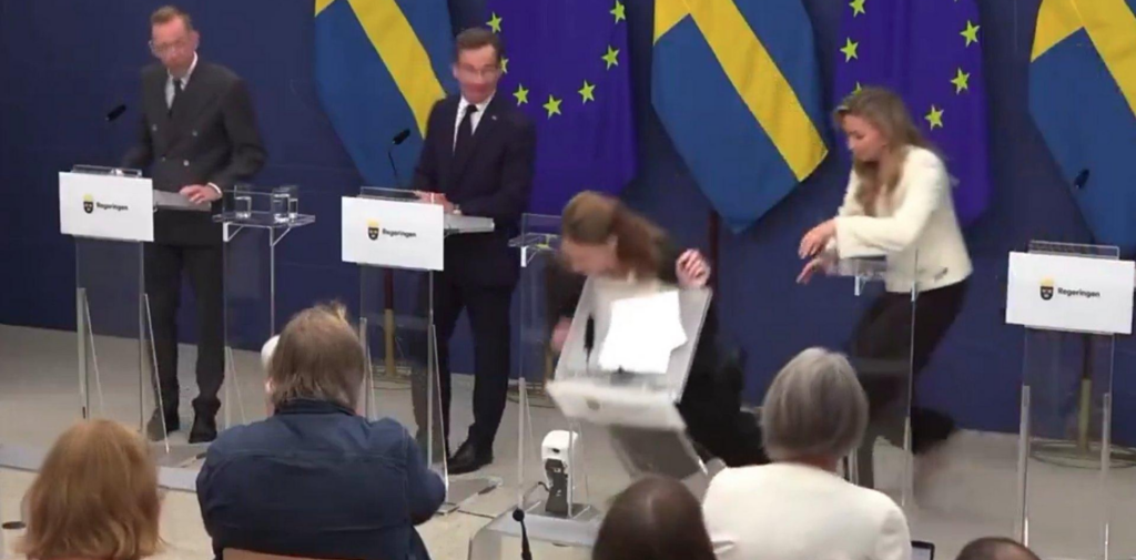 VIDEO: Ministra de Salud de Suecia se desploma en pleno discurso