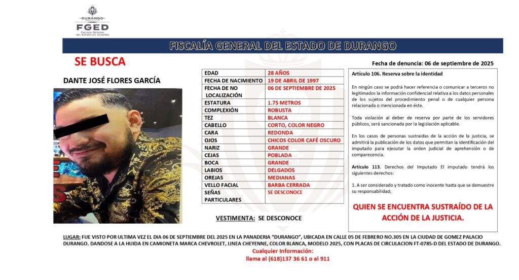 Fiscalía lanza ficha de «se busca» contra Dante José