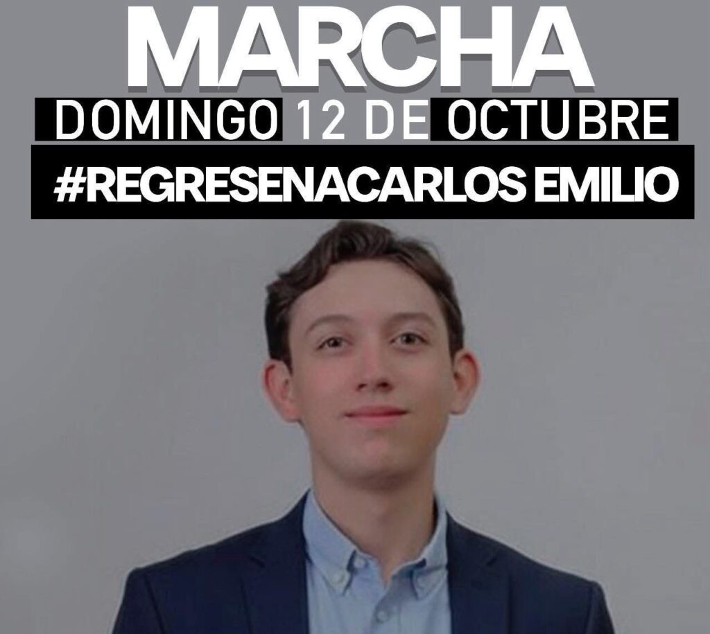 Familiares convocan marcha pacífica para exigir la aparición de Carlos Emilio