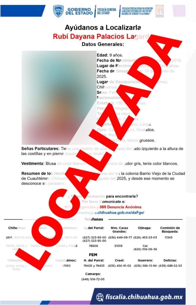 Localiza FEM en SLP a madre e hija reportadas como ausentes en Cuauhtémoc