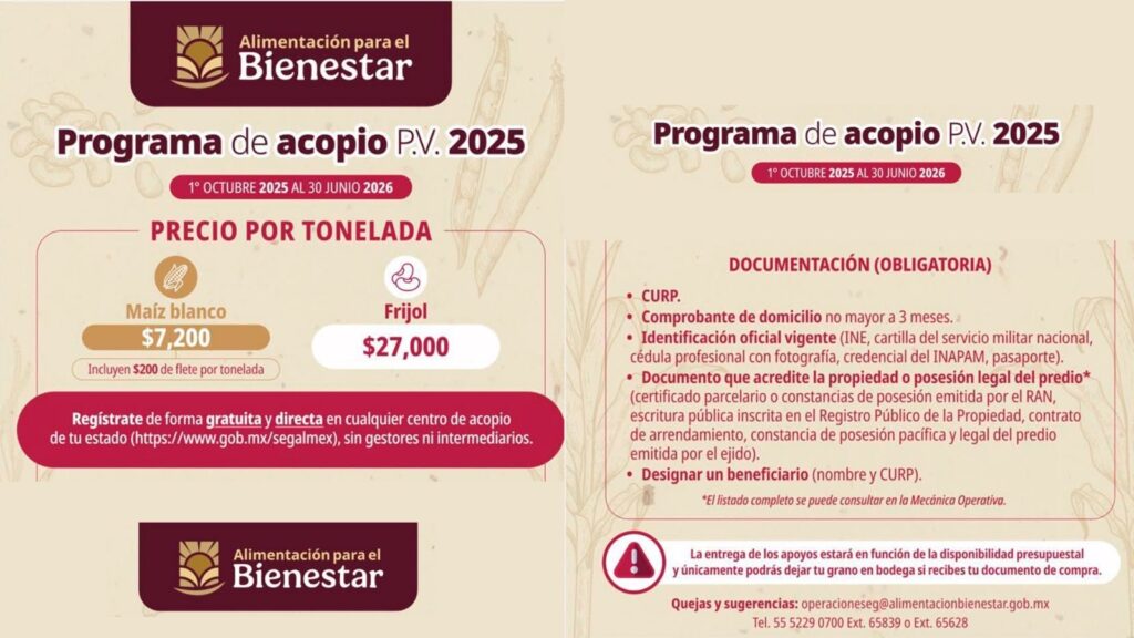 Abren centros de acopio en Guadalupe Victoria para revisión de documentación del Programa Alimentación para el Bienestar, Ciclo Agrícola 2025