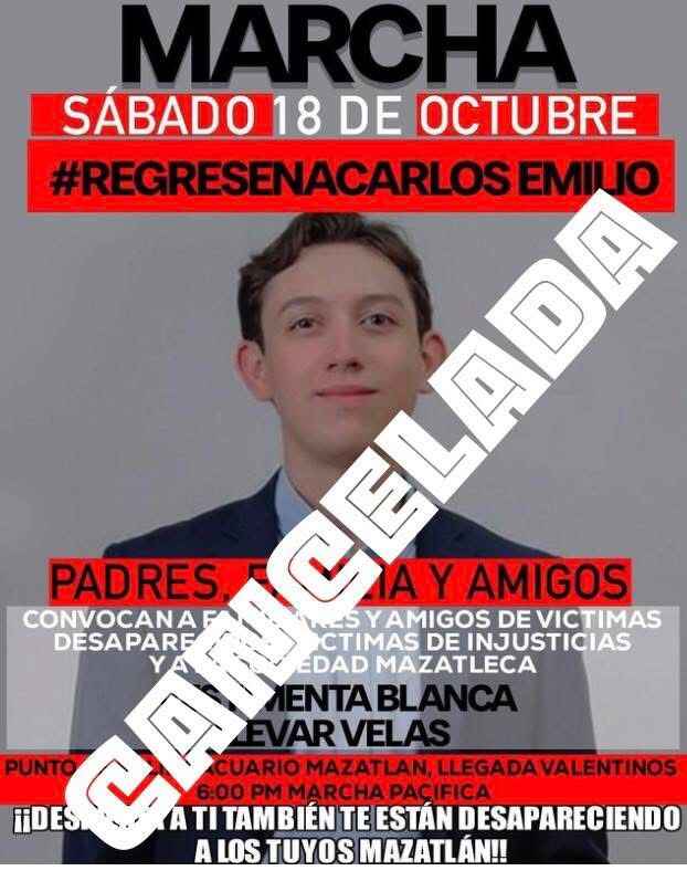 Cancelan marcha en Mazatlán por Carlos Emilio ante inseguridad