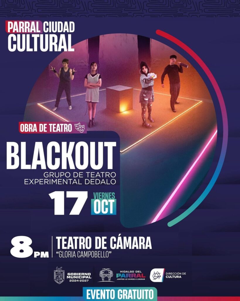 Gobierno de Parral invita a disfrutar la obra de teatro “Blackout” en el Teatro de Cámara Gloria Campobello