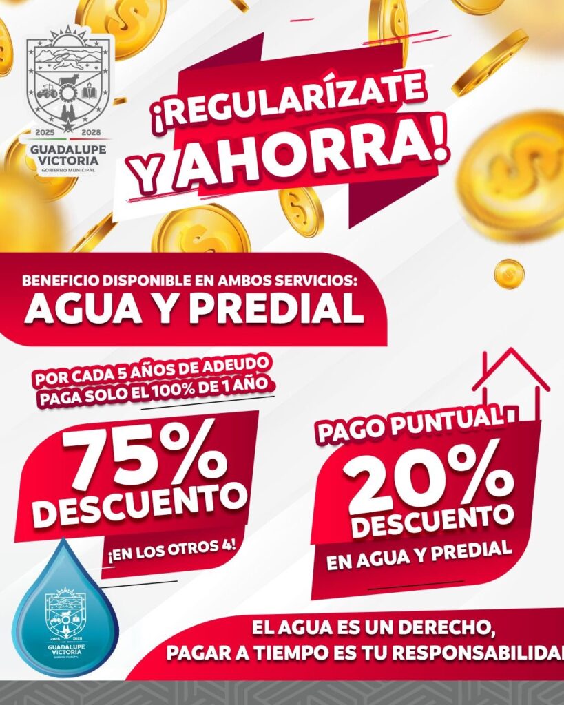 Ofrecen descuentos en pagos de agua y predial en Guadalupe Victoria