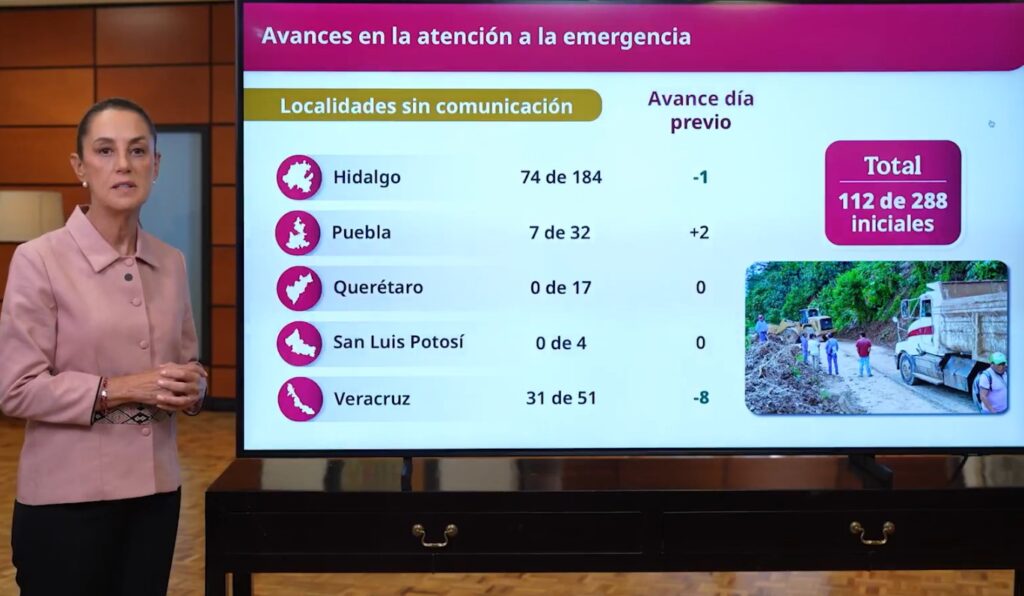 Claudia Sheinbaum informa avances tras emergencia por lluvias en México