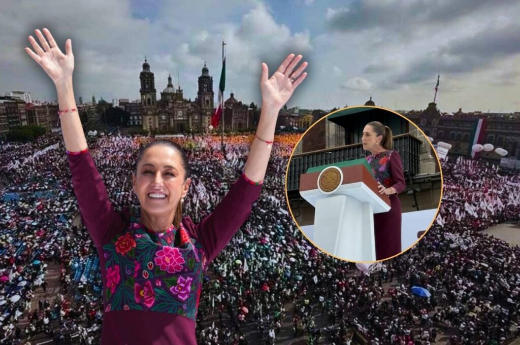 Ante un Zocalo totalmente lleno ofrece Claudia Sheinbaum mensaje por primer año de Gobierno