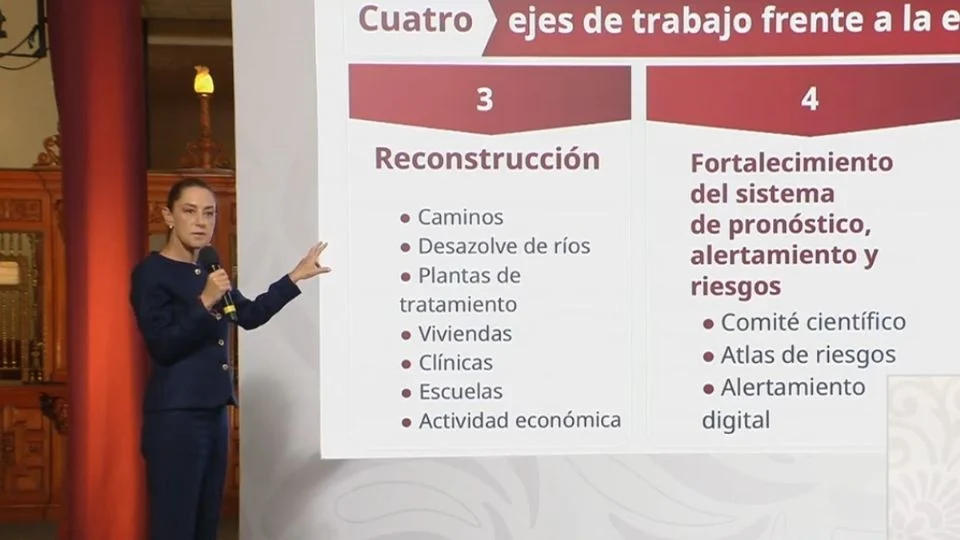 Sheinbaum presenta plan de cuatro ejes para atender daños por lluvias e inundaciones