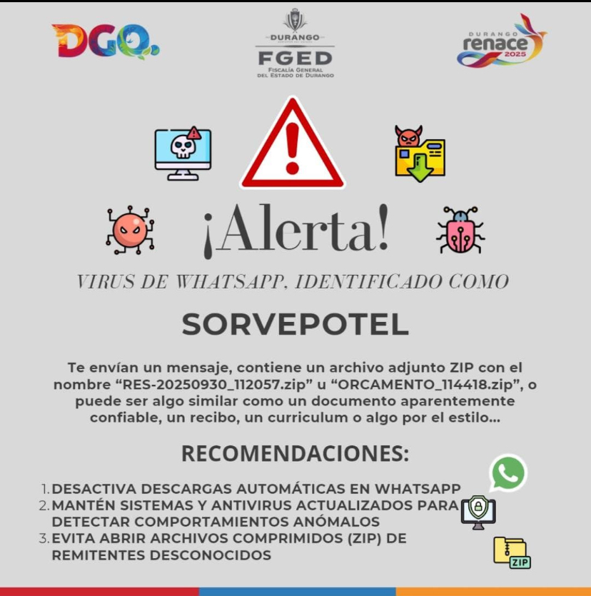 Emiten alerta por virus de WhatsApp identificado como “SORVEPOTEL”