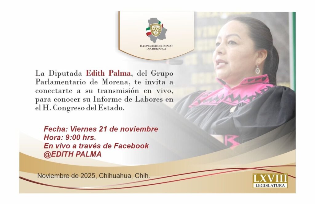 Diputada Edith Palma invita a seguir en vivo su Informe de Labores este viernes