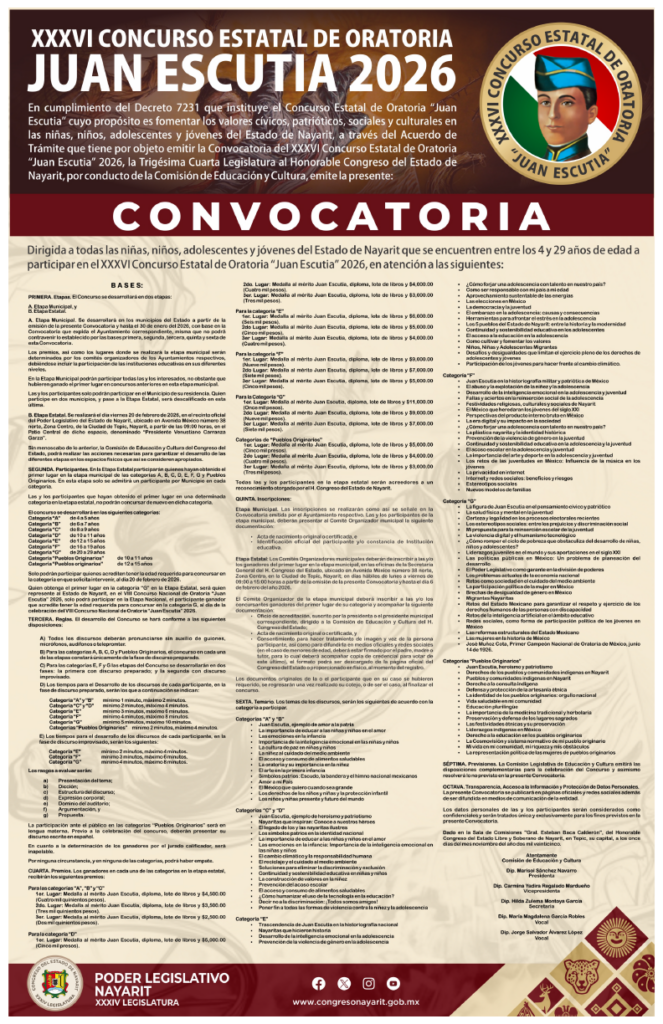 Abre convocatoria para el concurso estatal de oratoria Juan Escutia 2026