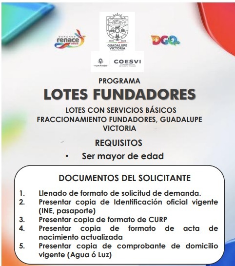 Arranca en Guadalupe Victoria el Programa “Lotes Fundadores” para fortalecer el acceso a vivienda