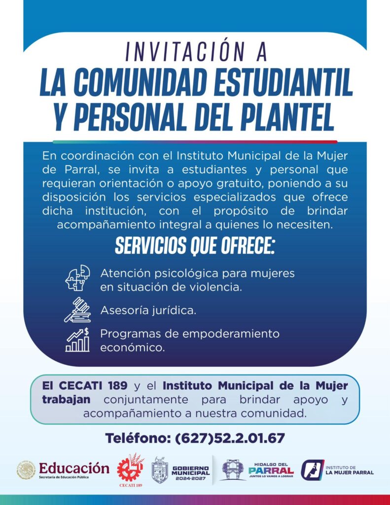 Fortalece el Gobierno de Parral la atención psicológica y jurídica para estudiantes del CECATI 189