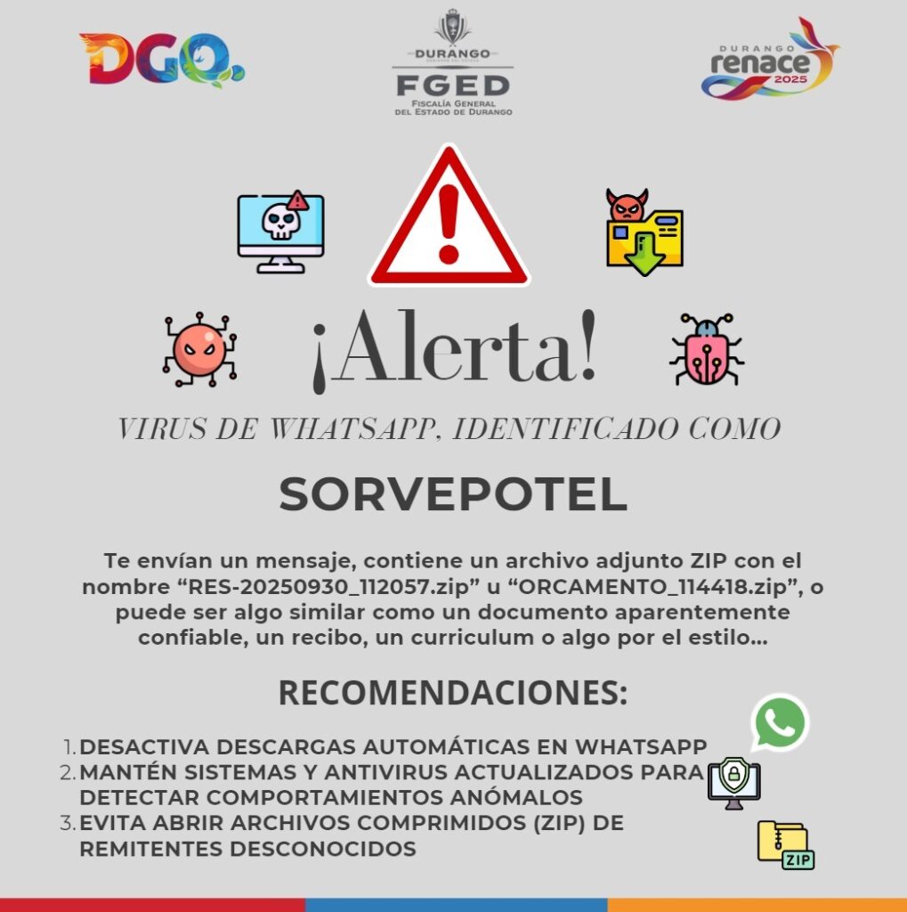 Fiscalía de Durango alerta sobre virus en WhatsApp