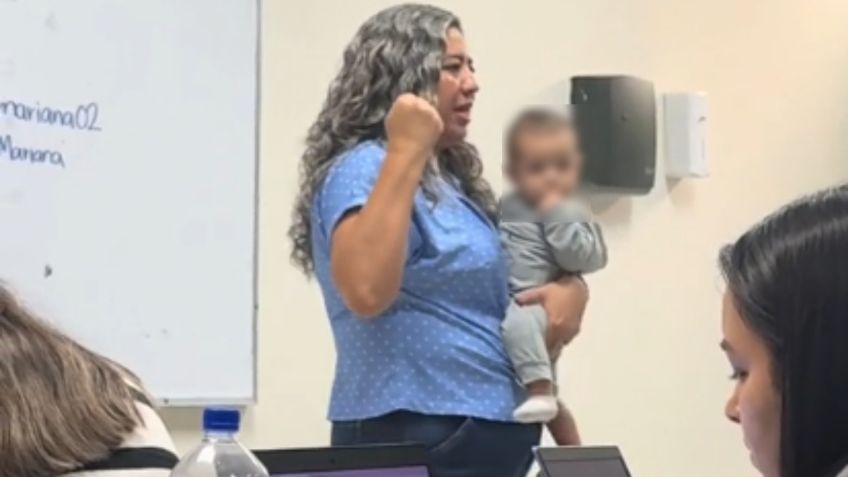 VIDEO: Maestra carga al bebé de su alumna para que tome su clase