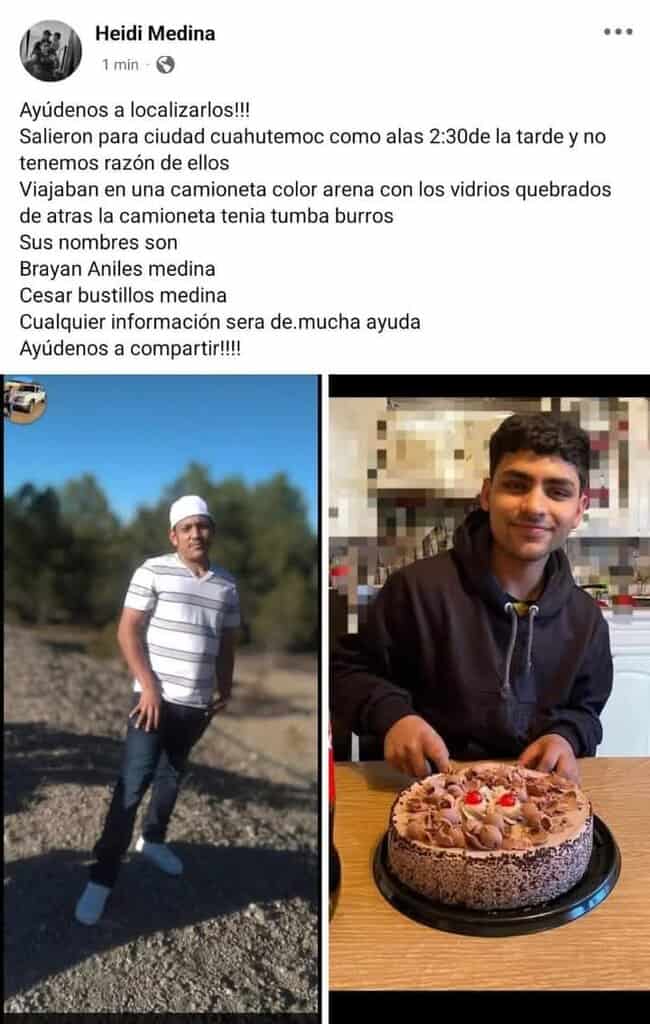 Búsqueda de dos jóvenes desaparecidos en Madera Chihuahua