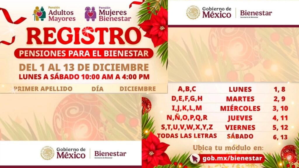 Inicia Registro para Pensiones del Bienestar del 1 al 13 de diciembre