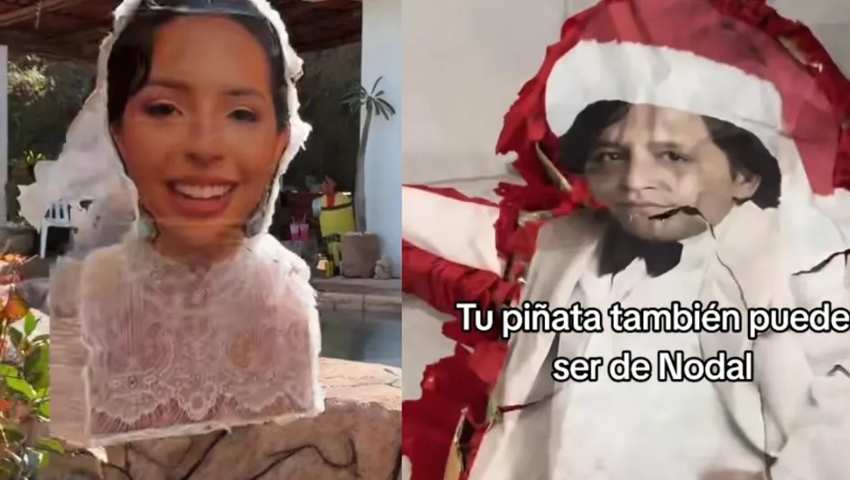 Piñatas de Ángela Aguilar y Nodal se vuelven virales en posadas navideñas