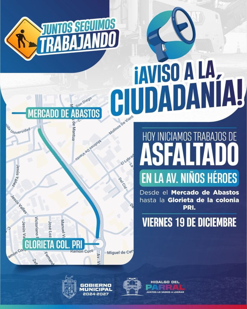 Avanza el recarpeteo en la Av. Niños Héroes para fortalecer la movilidad en Parral