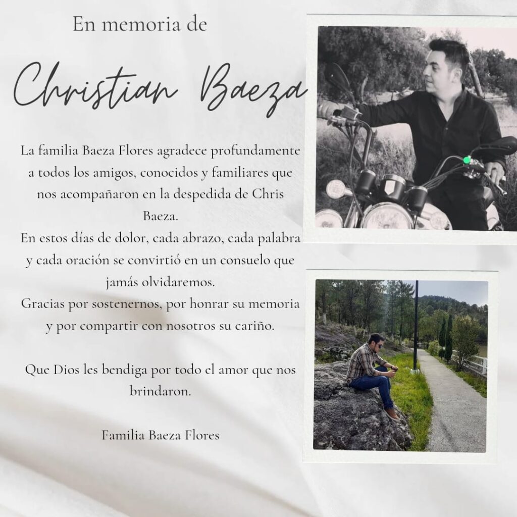 Familia Baeza Flores agradece apoyo tras despedida de Christian Baeza