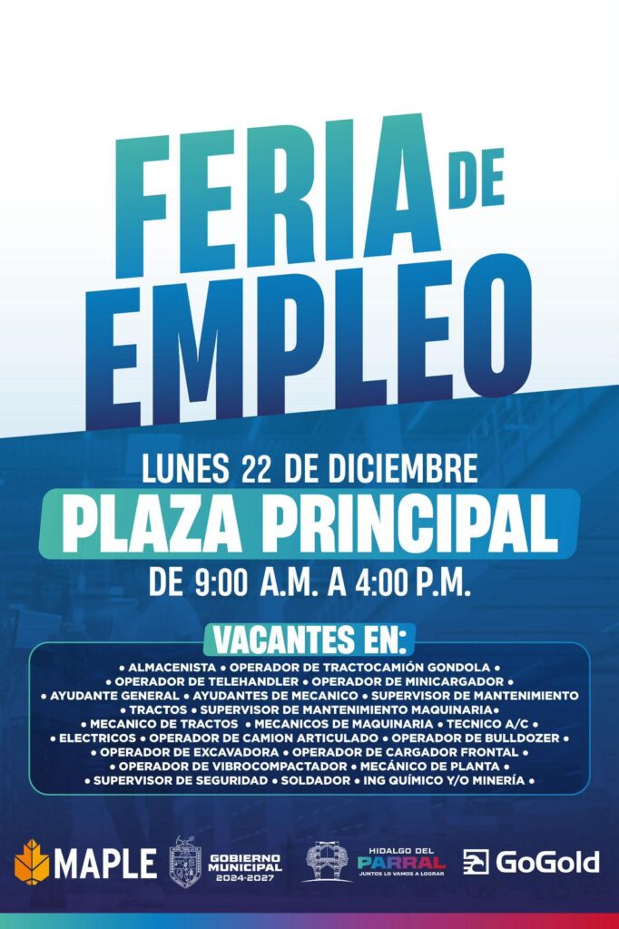 Gobierno de Parral Invita a la Feria del Empleo el 22 de Diciembre