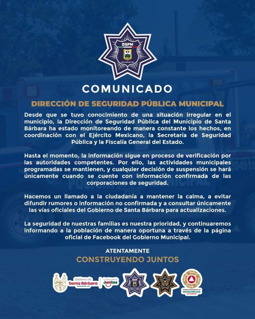 Gobierno de Santa Barbara se manifiesta sobre sucesos violentos de hoy