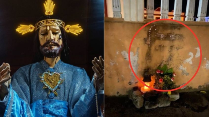 FOTO: Rostro de Jesús aparece en el pórtico de una iglesia