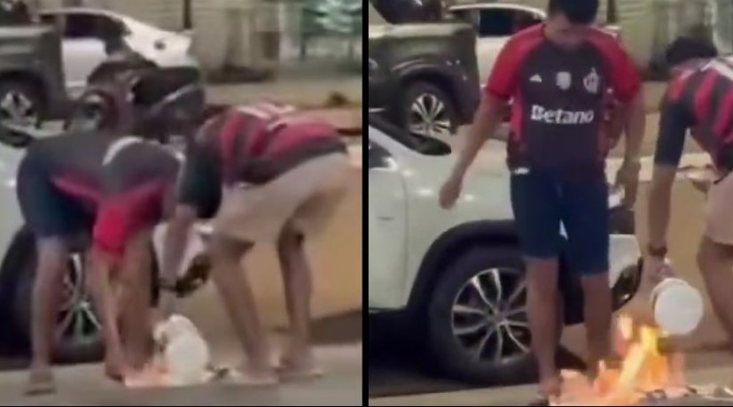Aficionado incendia camiseta del equipo contrario y sufre una explosión