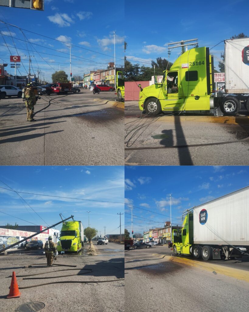 Tráiler a punto de incendiarse al derribar cables de alta tensión
