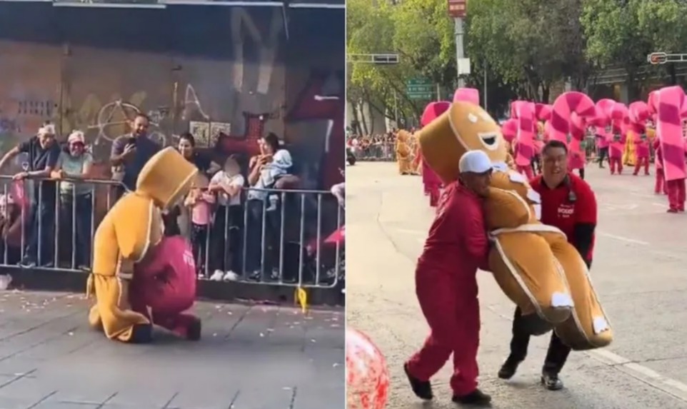 VIDEO: Botarga de galleta de jengibre se desvanece en pleno desfile navideño