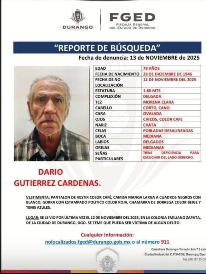 Buscan a abuelito desaparecido desde noviembre