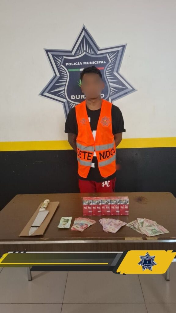 Presunto y violento asaltante detenido; se le asegura el botín y un machete