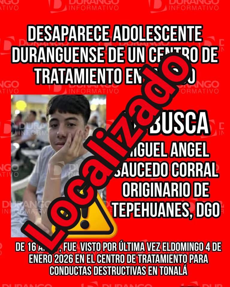 Localizan con Vida a Miguel Ángel, Adolescente Originario de Tepehuanes