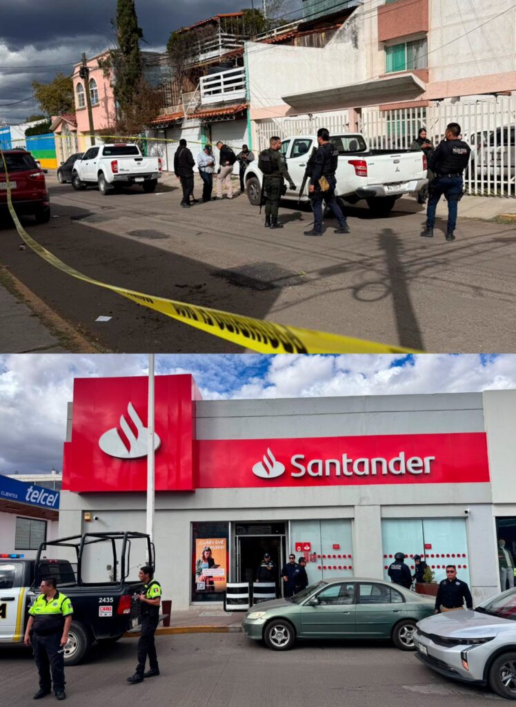 Asaltan el banco Santander de la ciudad de Durango; policía recupera vehículo utilizado